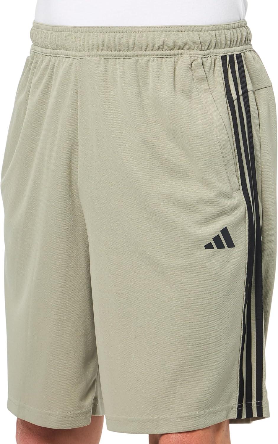 imageadidas Mens Train Essentials Piqu 3Stripes ShortsSilver PebbleOlive StrataBlack