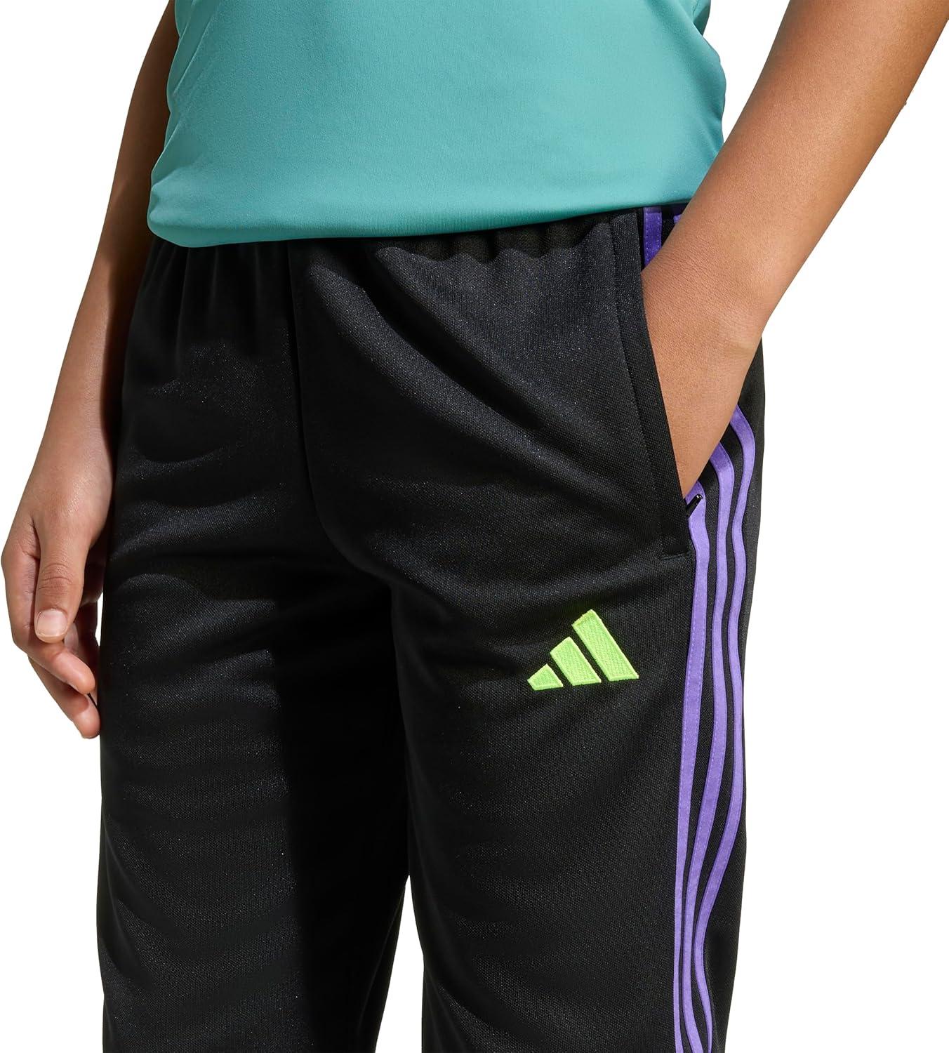 imageadidas UnisexKids Tiro 25 Essentials Training Track PantsBlackPurple RushLucid Lemon