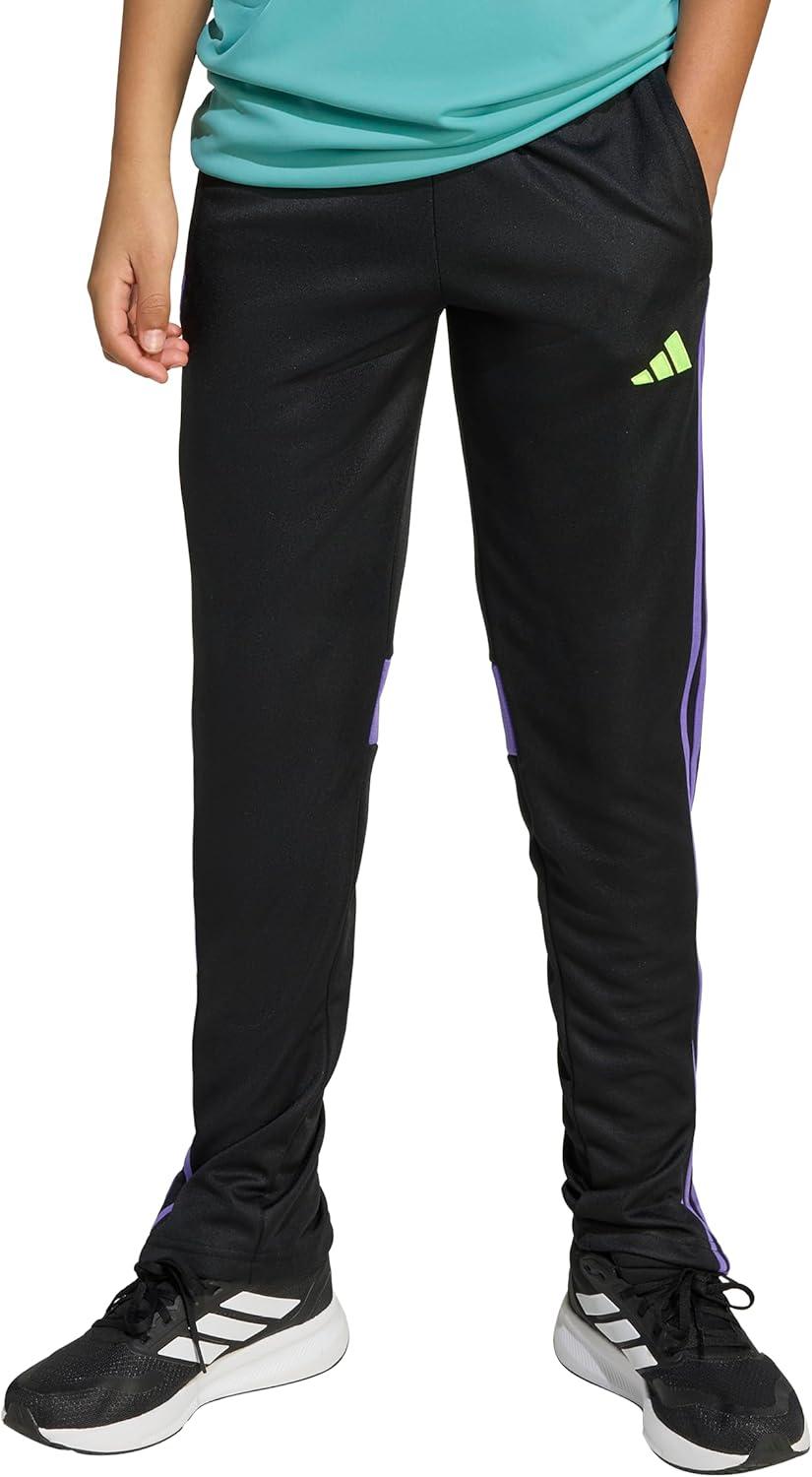 imageadidas UnisexKids Tiro 25 Essentials Training Track PantsBlackPurple RushLucid Lemon