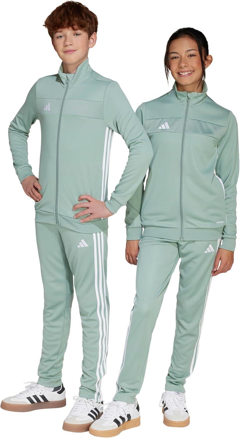 imageadidas UnisexKids Tiro 25 Essentials Training Track PantsSilver GreenWhite