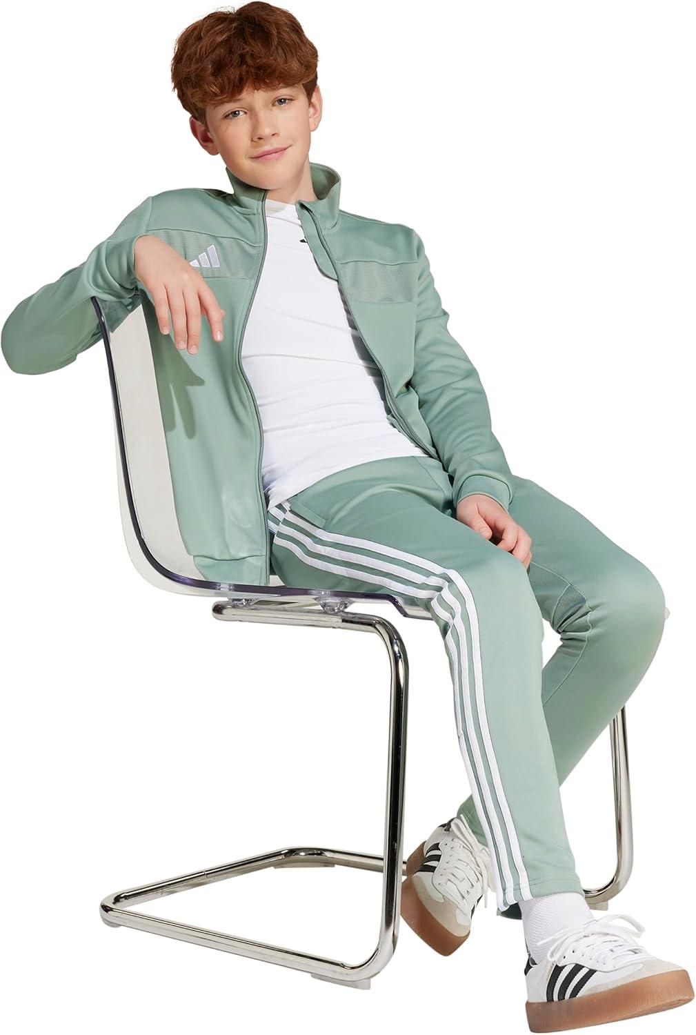 imageadidas UnisexKids Tiro 25 Essentials Training Track PantsSilver GreenWhite