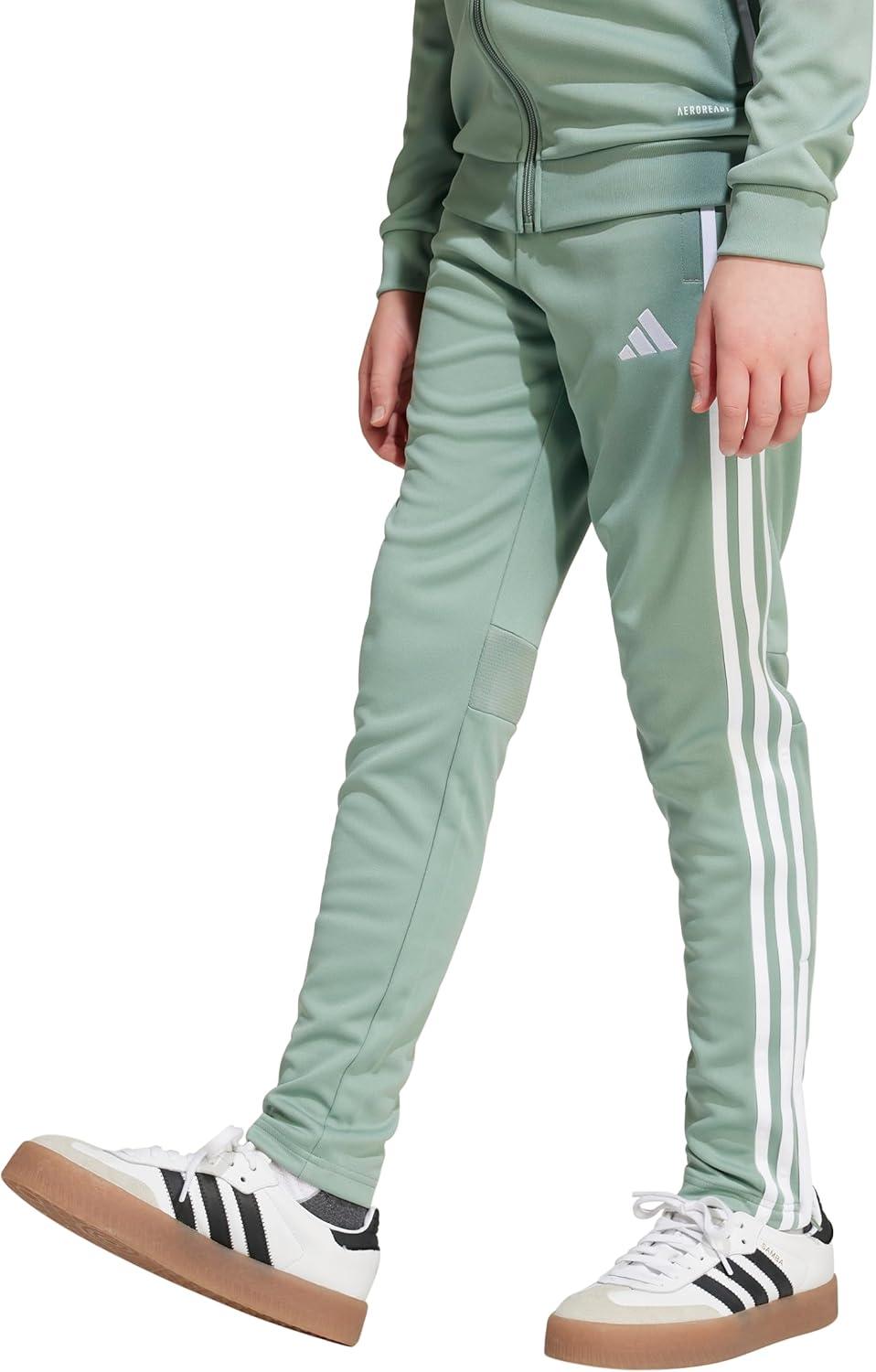 imageadidas UnisexKids Tiro 25 Essentials Training Track PantsSilver GreenWhite