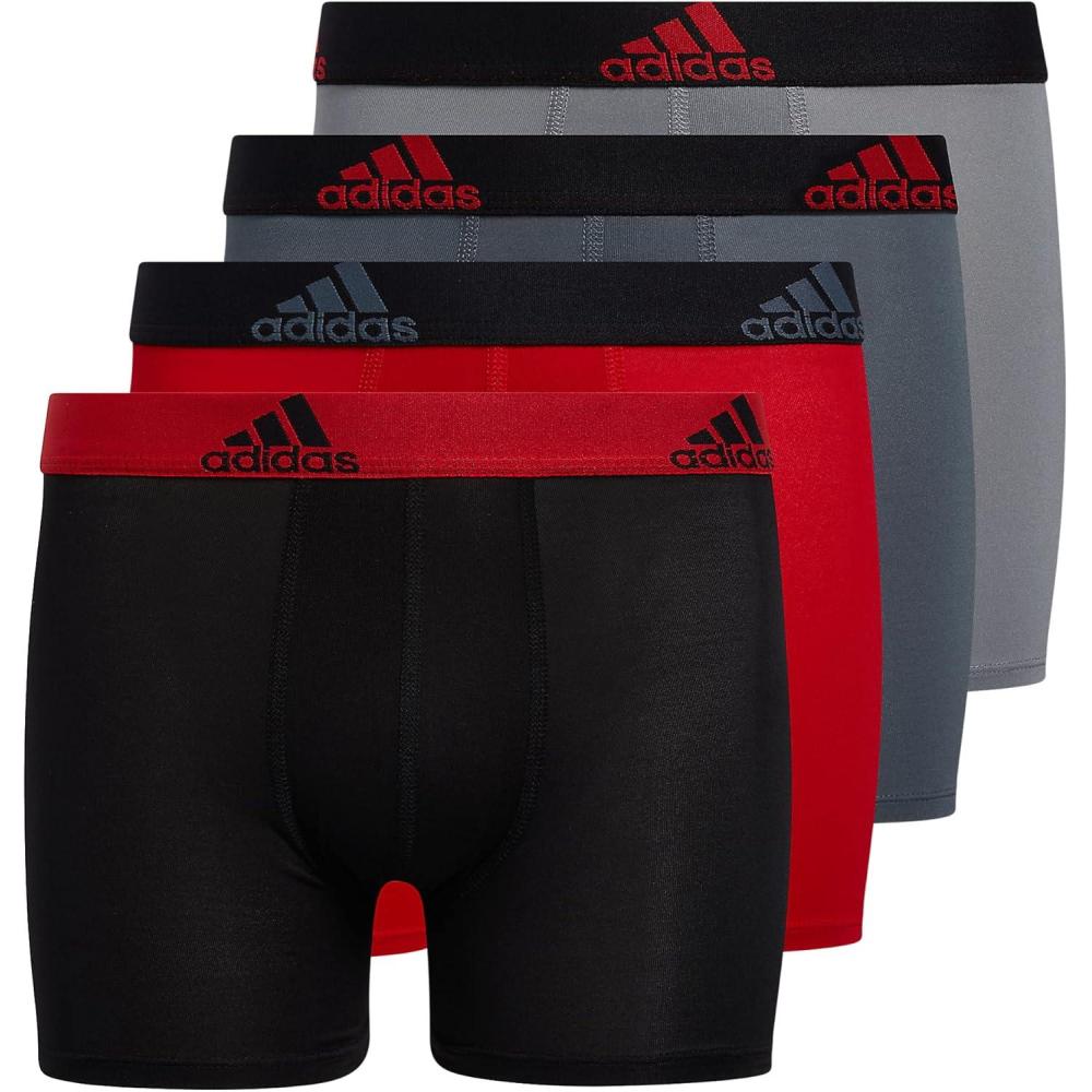 imageadidas Boys Performance Boxer Briefs Underwear for Kids 4PackScarlet RedBlackGreyPerformance