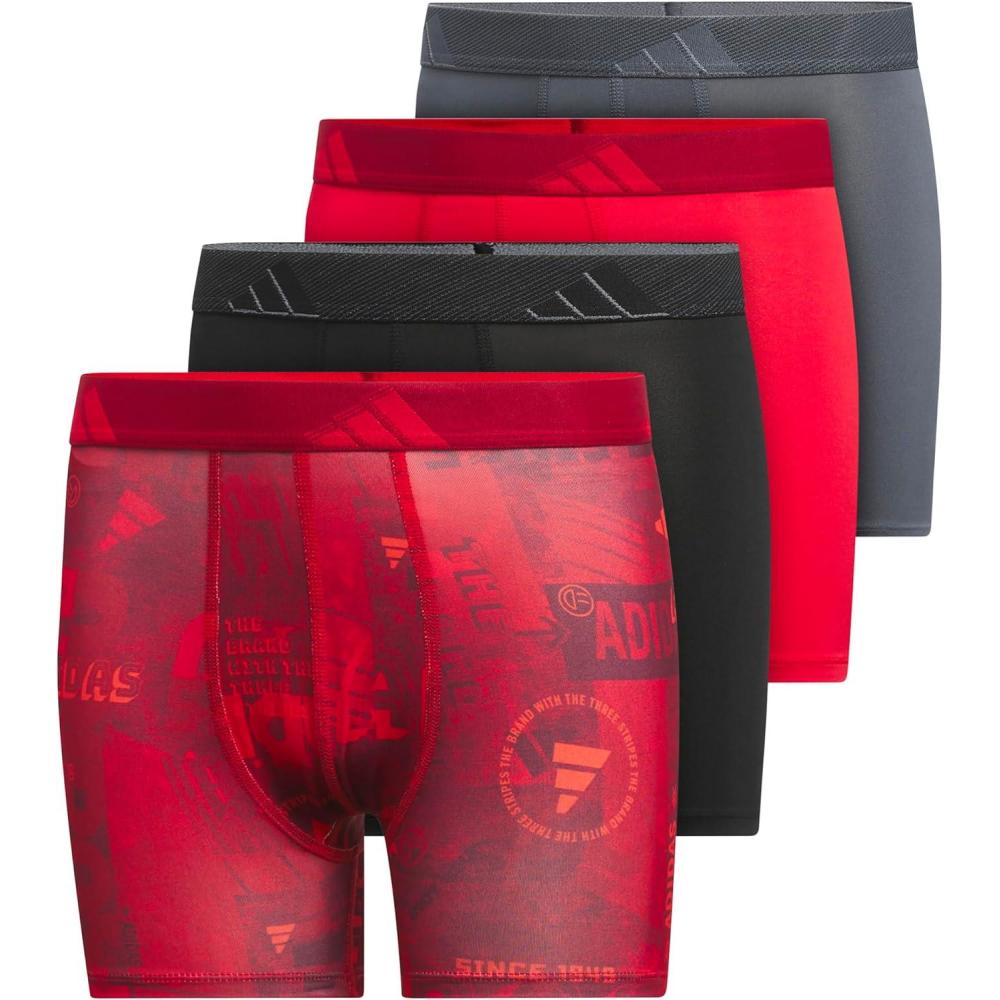 imageadidas Boys Performance Boxer Briefs Underwear for Kids 4PackUpscaled Mix Pure Rubybright RedBlackPure Ruby RedMicrofiberGraphic