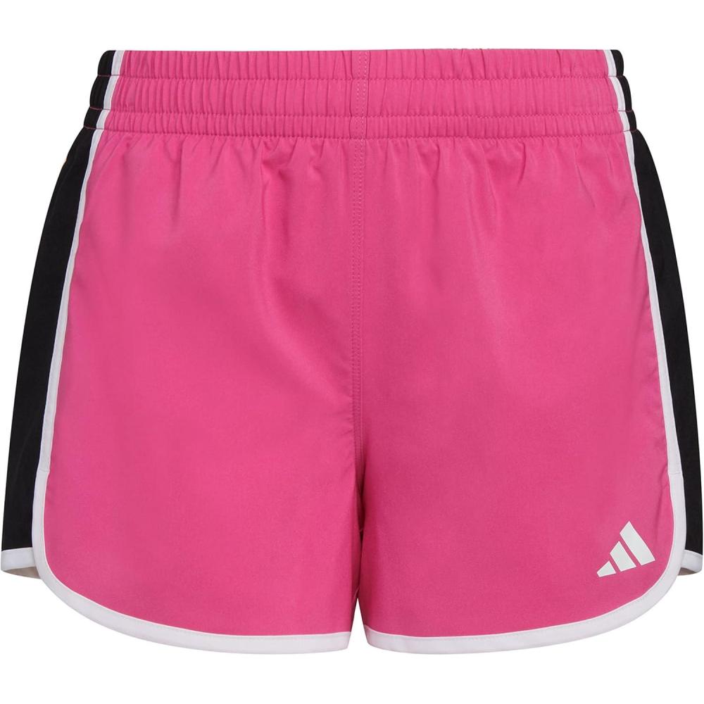 imageadidas Girls Elastic Waistband Retro Woven Gym ShortsSemi Lucid Fuchsia