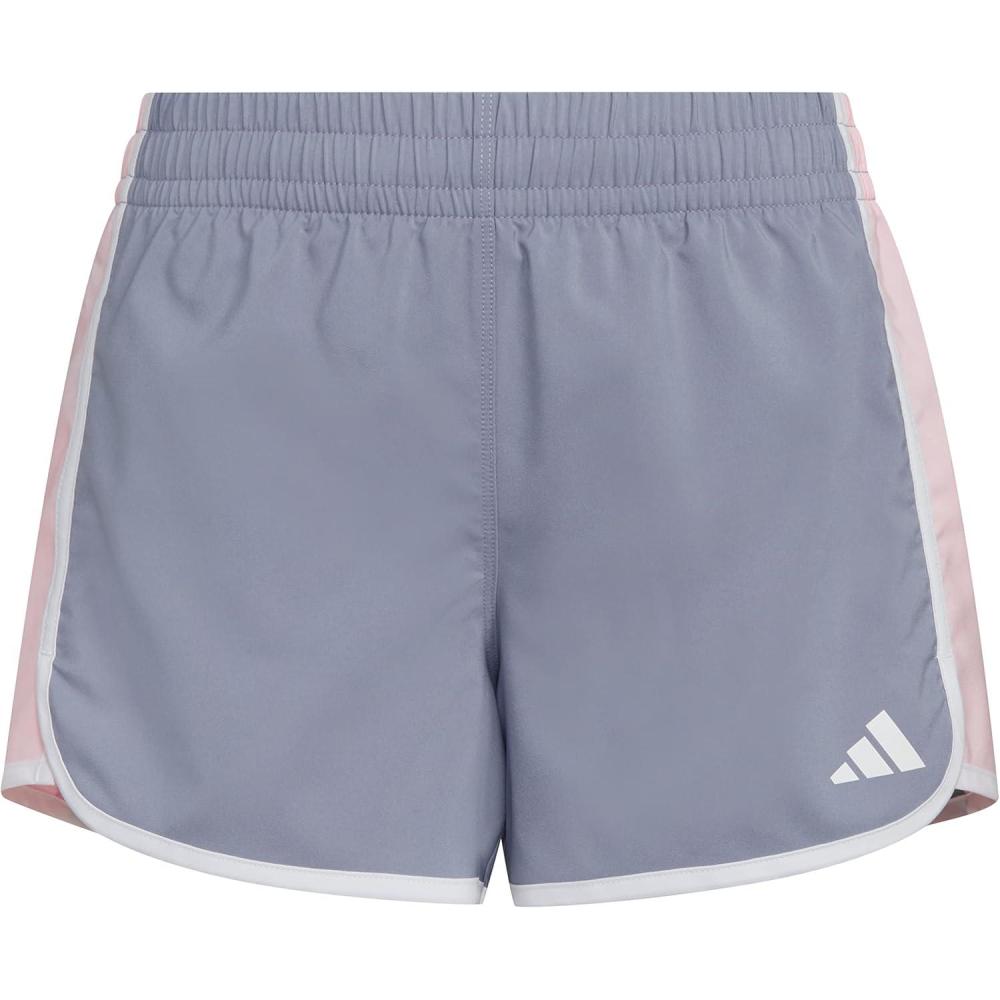 imageadidas Girls Elastic Waistband Retro Woven Gym ShortsSilver Violet