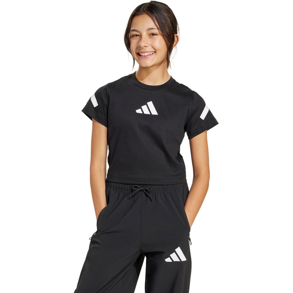 imageadidas Girls Zne Cropped Fitted TShirtBlackWhite