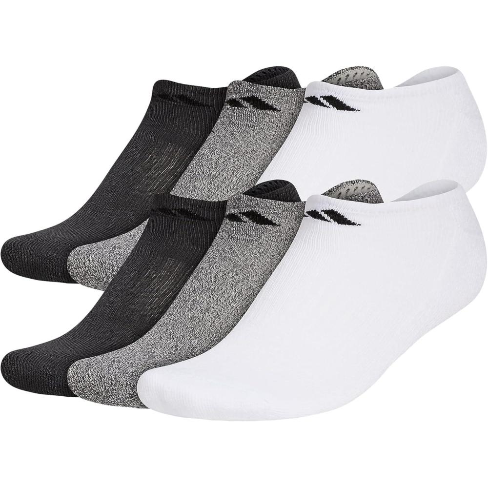 imageadidas Mens Athletic Cushioned 6Pack No Show Socks for MenWhiteAlumina BeigeCarbon Grey
