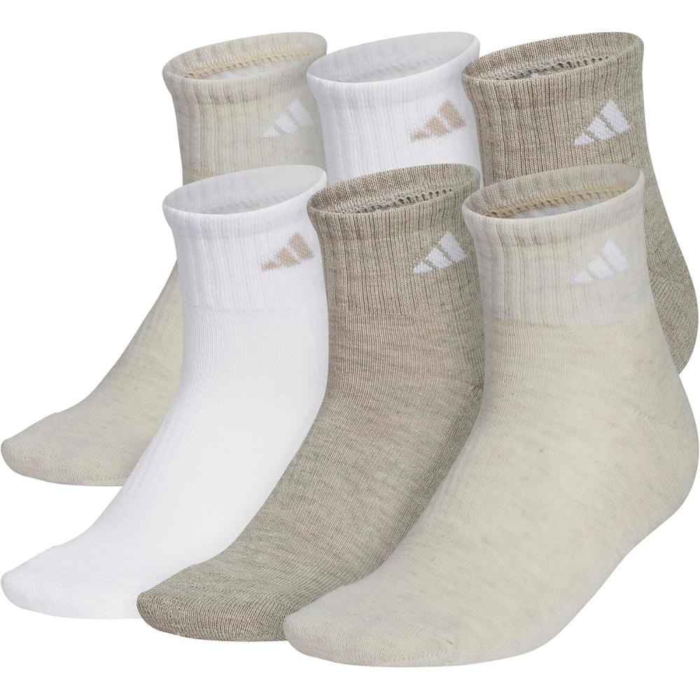 imageadidas Mens Athletic Cushioned 6Pack Quarter Athletic Cushioned Quarter Ankle Socks for Men with Arch SupportAlumina BeigeWhiteWonder Beige