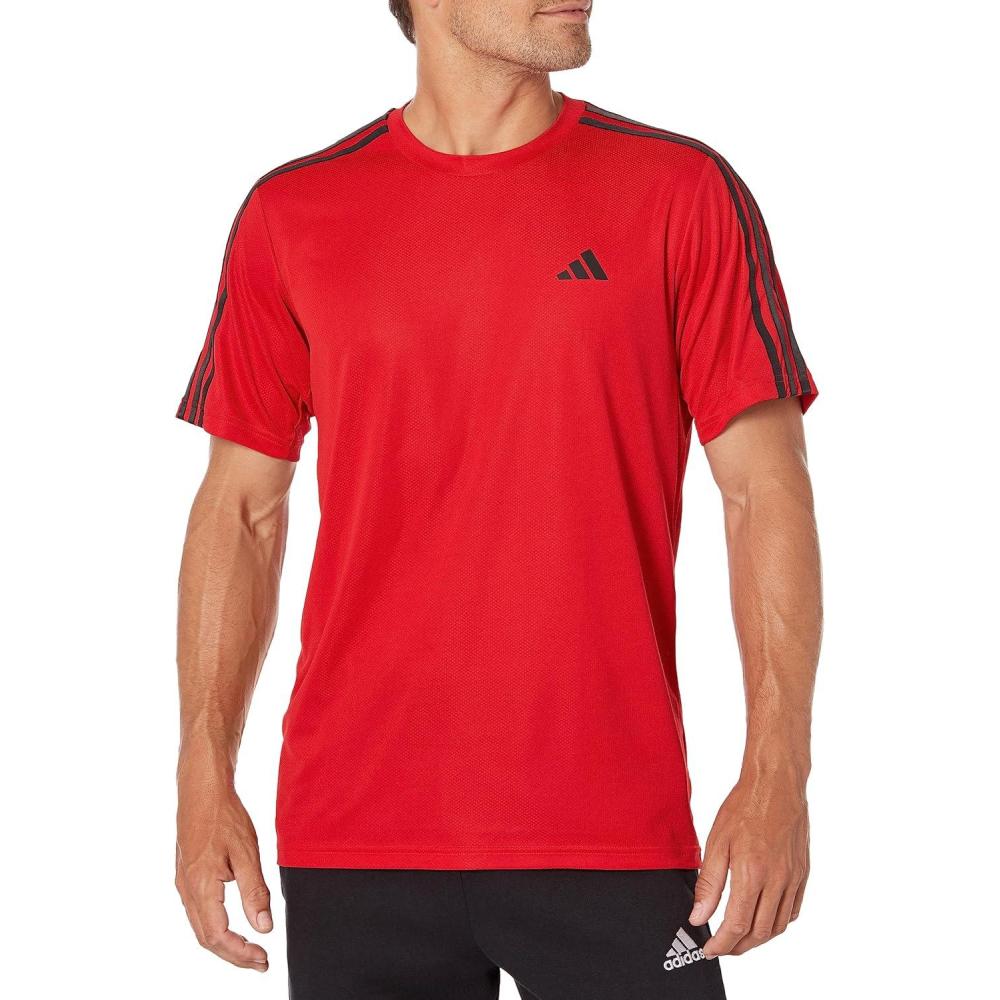 imageadidas Mens Essentials Base 3Stripes Training TShirtBetter ScarletBlack