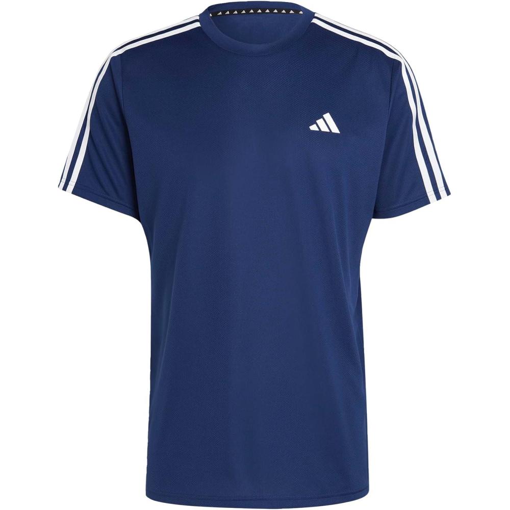 imageadidas Mens Essentials Base 3Stripes Training TShirtDark BlueWhite