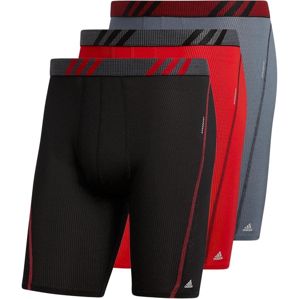 imageadidas Mens Performance Mesh Long Boxer Brief Underwear 3Pack for active sport and all day comfortBlackScarlet RedOnix