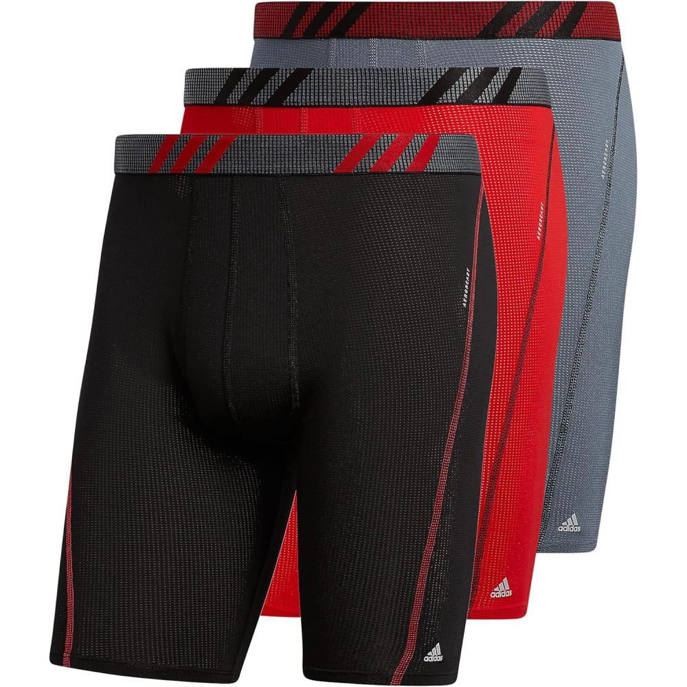 imageadidas Mens Performance Mesh Long Boxer Brief Underwear 3Pack for active sport and all day comfortBlackScarlet RedOnix Grey