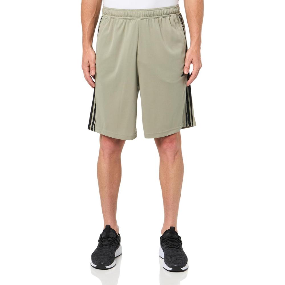 imageadidas Mens Train Essentials Piqu 3Stripes ShortsSilver PebbleOlive StrataBlack