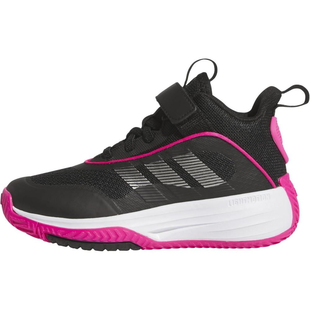 imageadidas UnisexChild Own The Game 30 Mid Top Elastic Lace ampamp Strap BasketballBlackIron MetallicShock Pink
