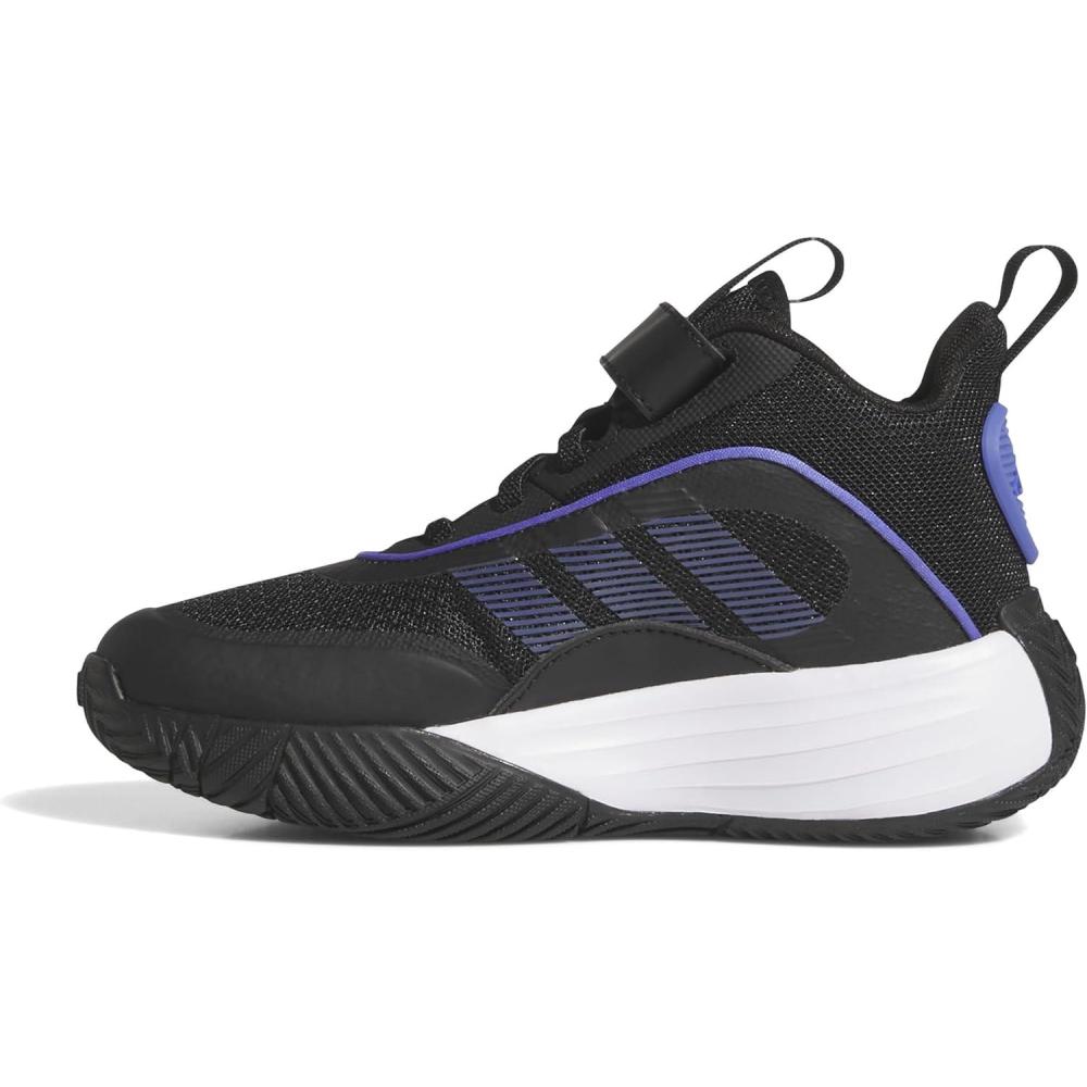 imageadidas UnisexChild Own The Game 30 Mid Top Elastic Lace ampamp Strap BasketballBlackSemi Cobalt BlueWhite