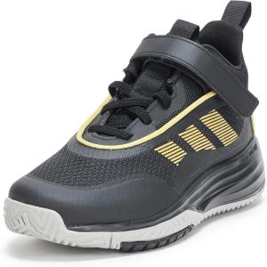 adidas Unisex-Child Own The Game 3.0 Mid Top Elastic Lace & Strap Basketball(Black/Gold Metallic/Solid Grey)