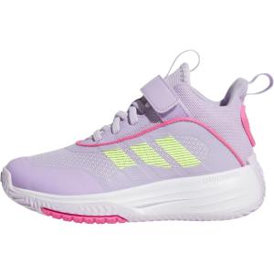 adidas Unisex-Child Own The Game 3.0 Mid Top Elastic Lace & Strap Basketball(Ice Lavender/Lucid Lemon/Powder Plum)