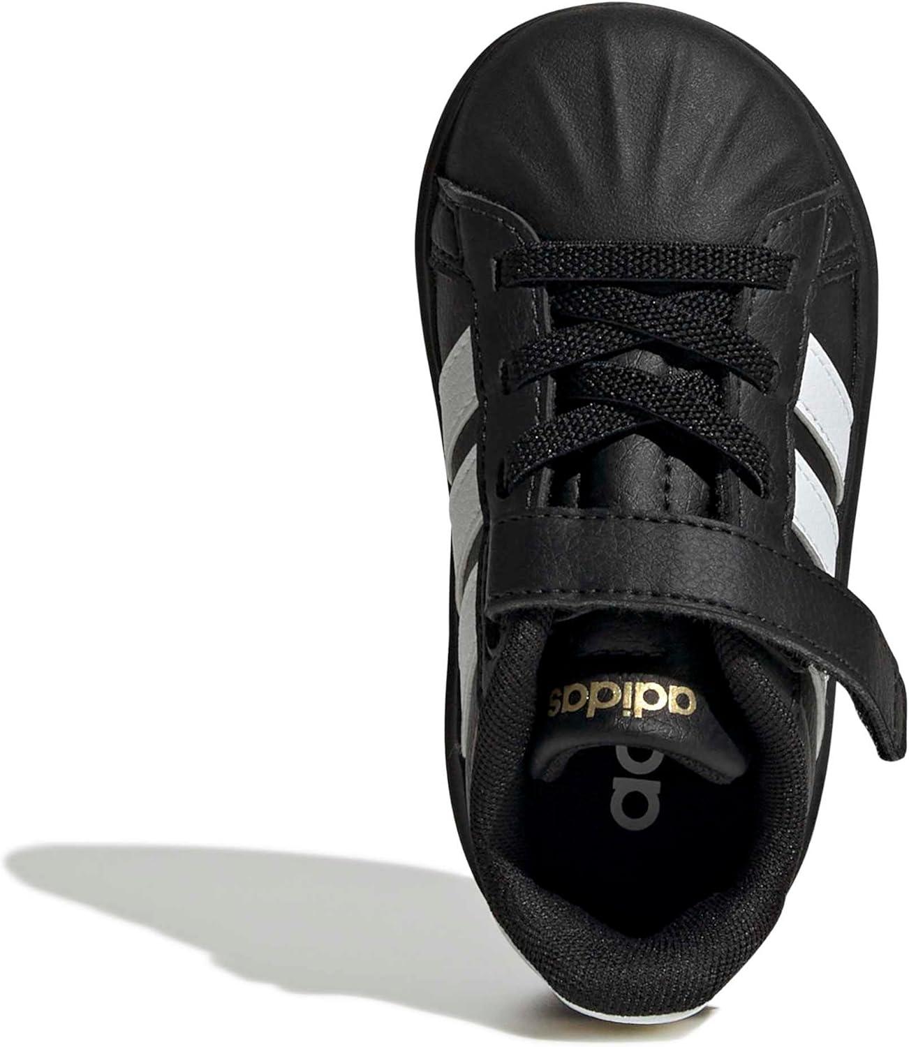 imageAdidas BabyBoys Streettalk Elastic Lace ampamp Strap SneakerBlackWhiteGold Metallic