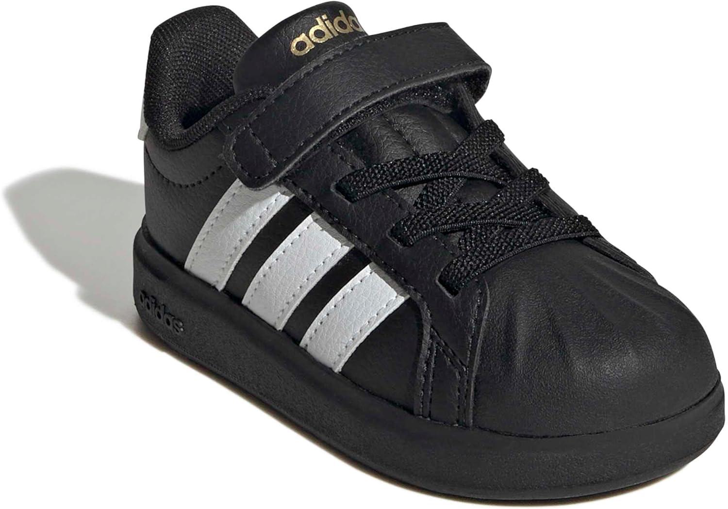 imageAdidas BabyBoys Streettalk Elastic Lace ampamp Strap SneakerBlackWhiteGold Metallic