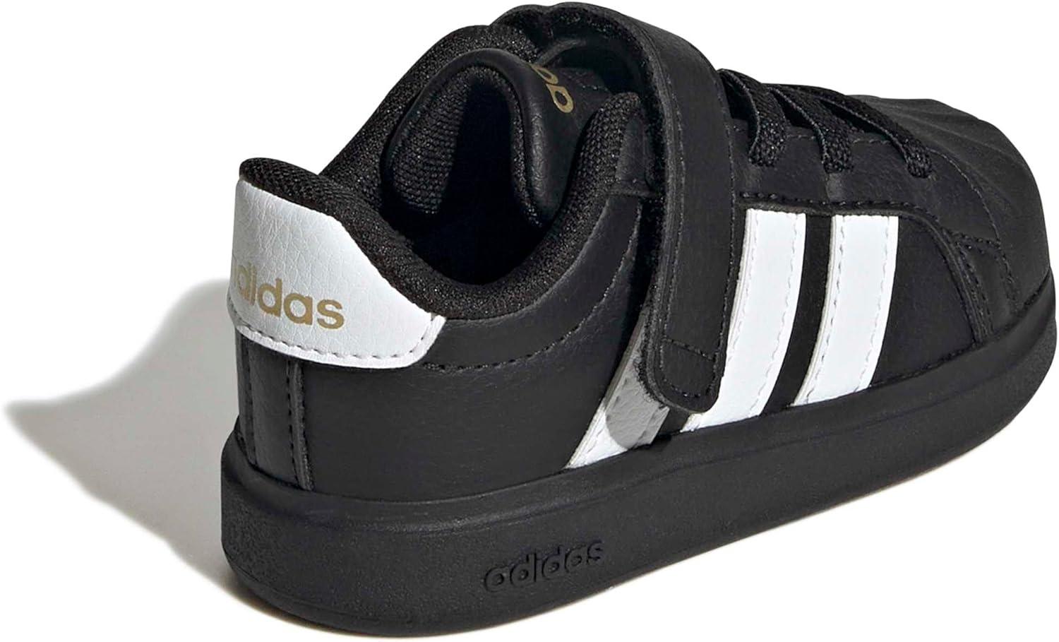 imageAdidas BabyBoys Streettalk Elastic Lace ampamp Strap SneakerBlackWhiteGold Metallic