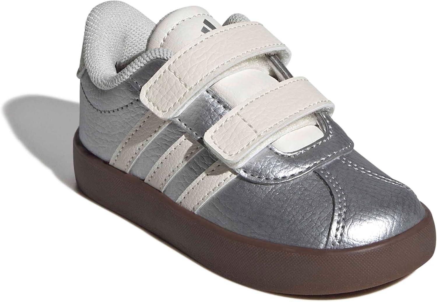 imageAdidas BabyBoys Vl Court 30 Hook ampamp Loop SneakerSilver MetallicOff WhiteBlack