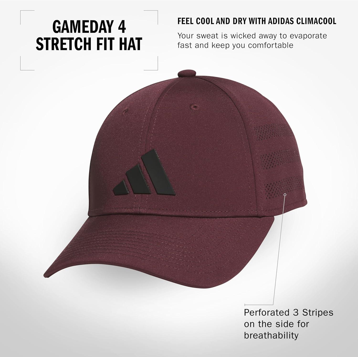 imageAdidas Mens Gameday Hat Athletic Baseball Cap Stretch FitAurora Ruby RedBlack40