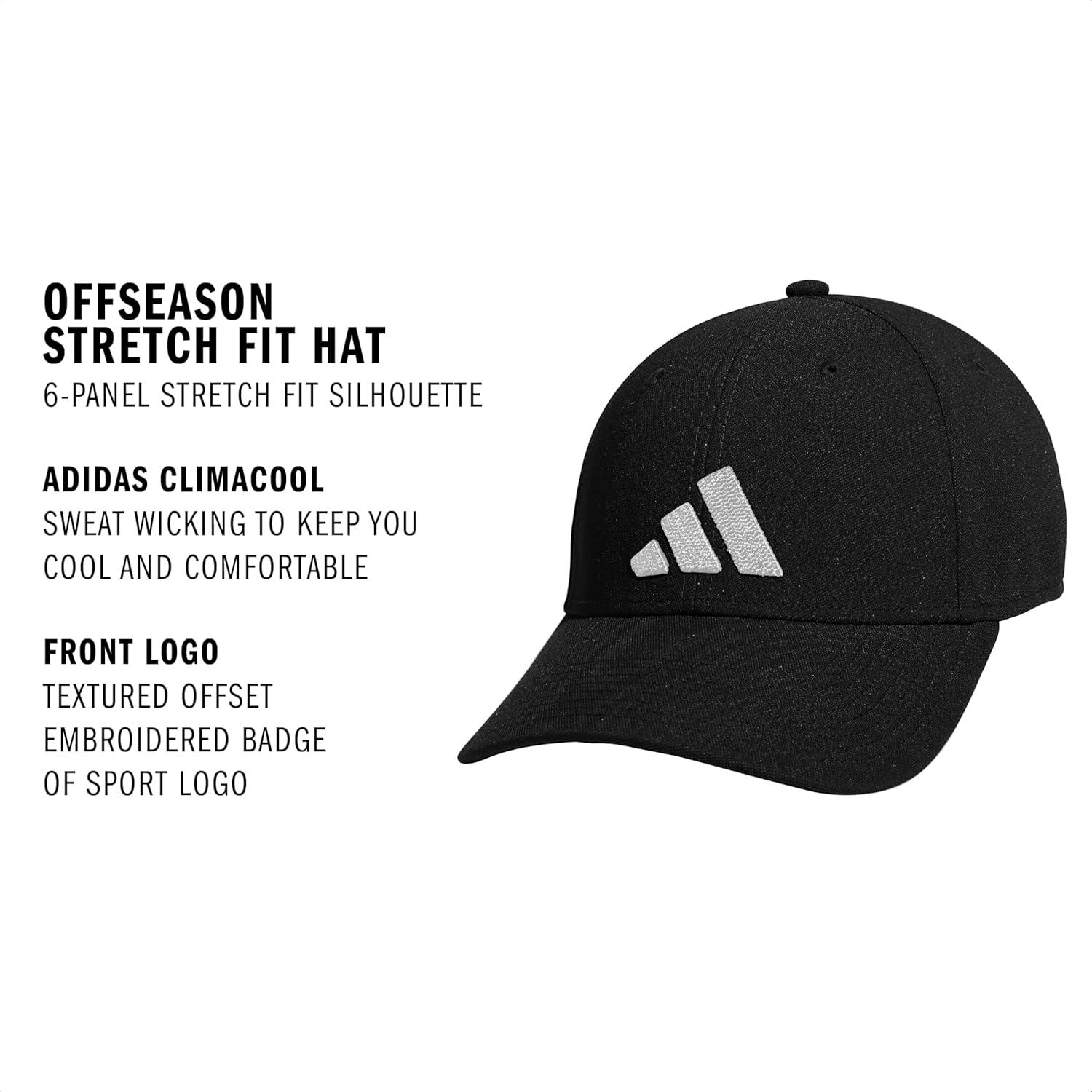 imageAdidas Mens Gameday Hat Athletic Baseball Cap Stretch FitBlackWhiteOffseason