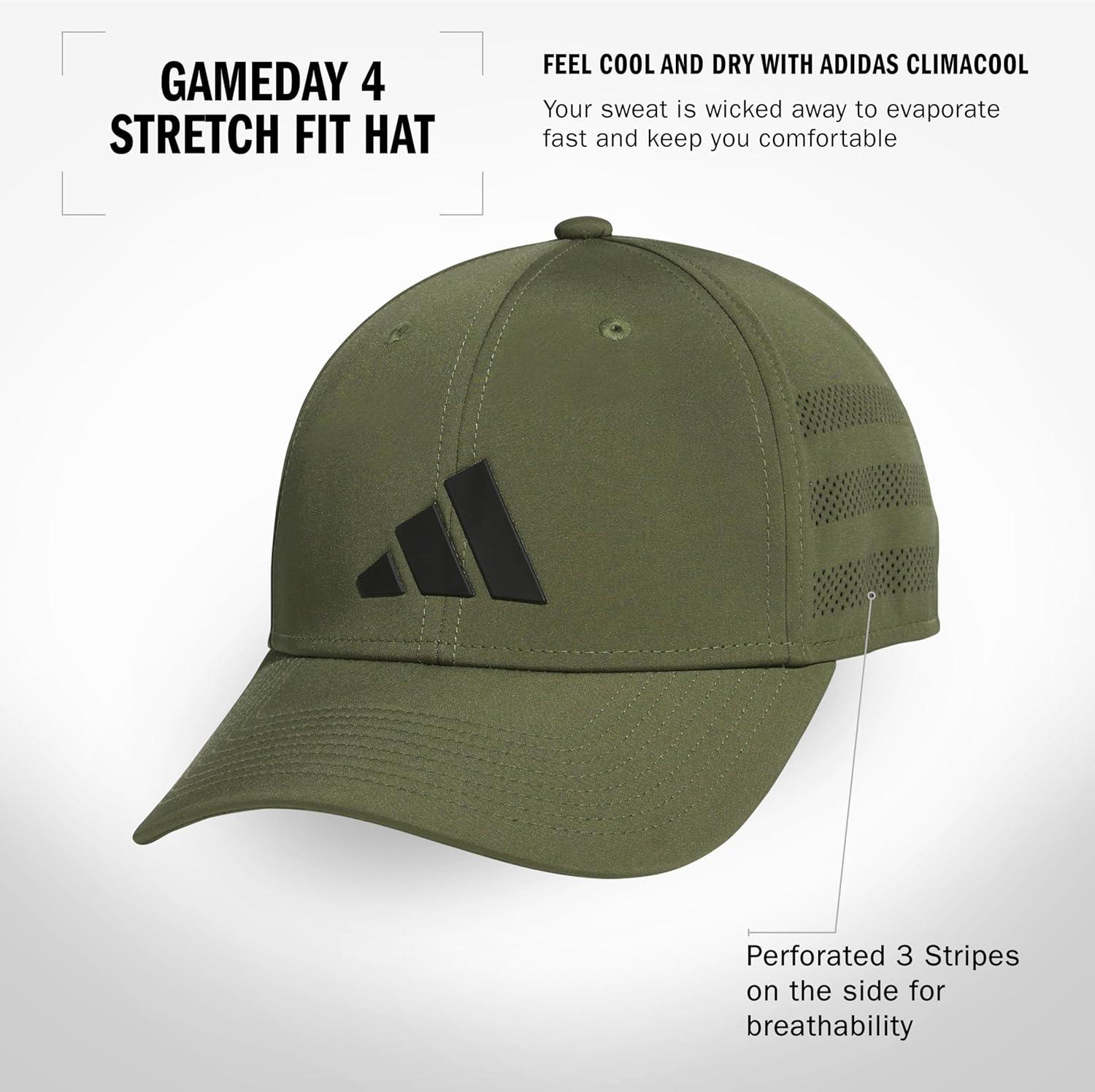 imageAdidas Mens Gameday Hat Athletic Baseball Cap Stretch FitOlive Strata GreenBlack40