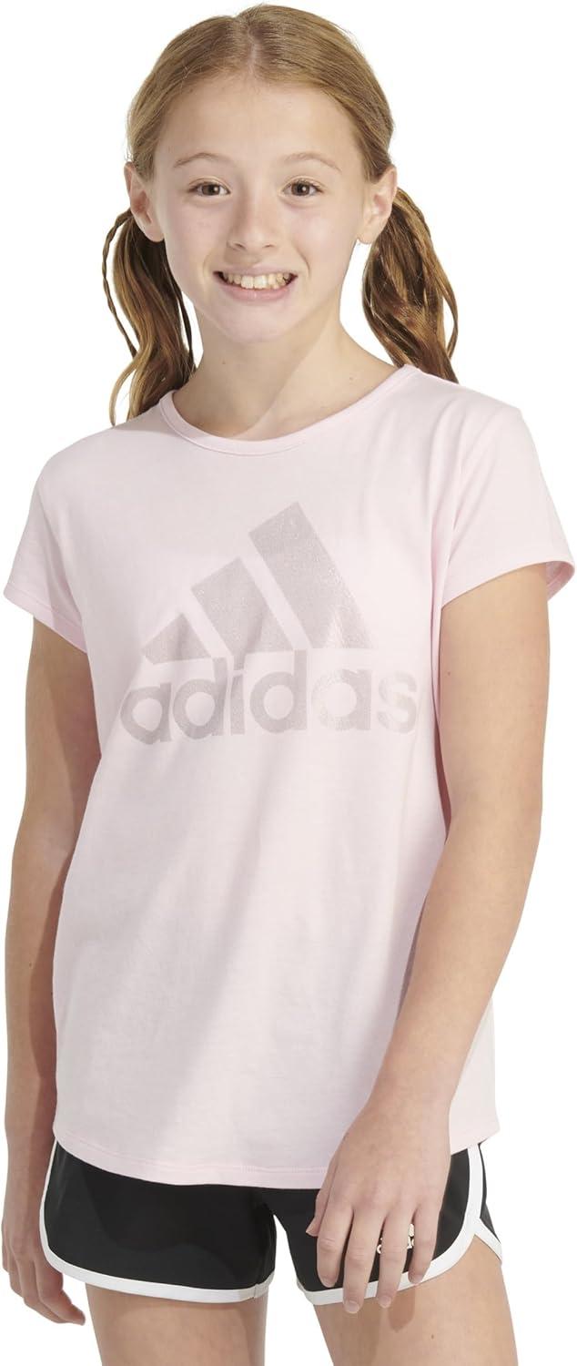 imageadidas Girls Short Sleeve Cotton Scoop Neck Tee TShirtPink Sparkle
