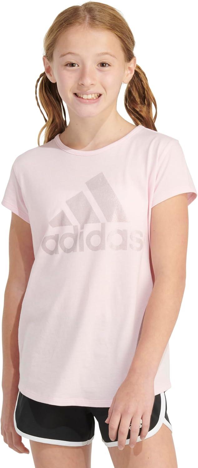 imageadidas Girls Short Sleeve Cotton Scoop Neck Tee TShirtPink Sparkle