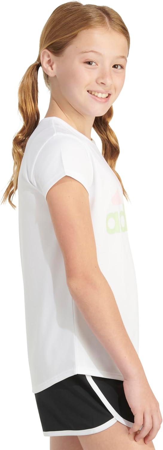 imageadidas Girls Short Sleeve Cotton Scoop Neck Tee TShirtWhite Twocolor Logo