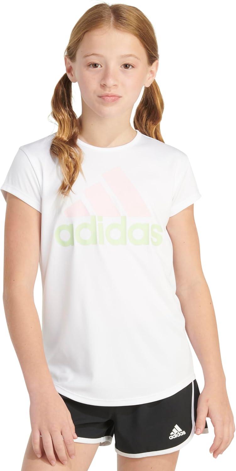 imageadidas Girls Short Sleeve Cotton Scoop Neck Tee TShirtWhite Twocolor Logo