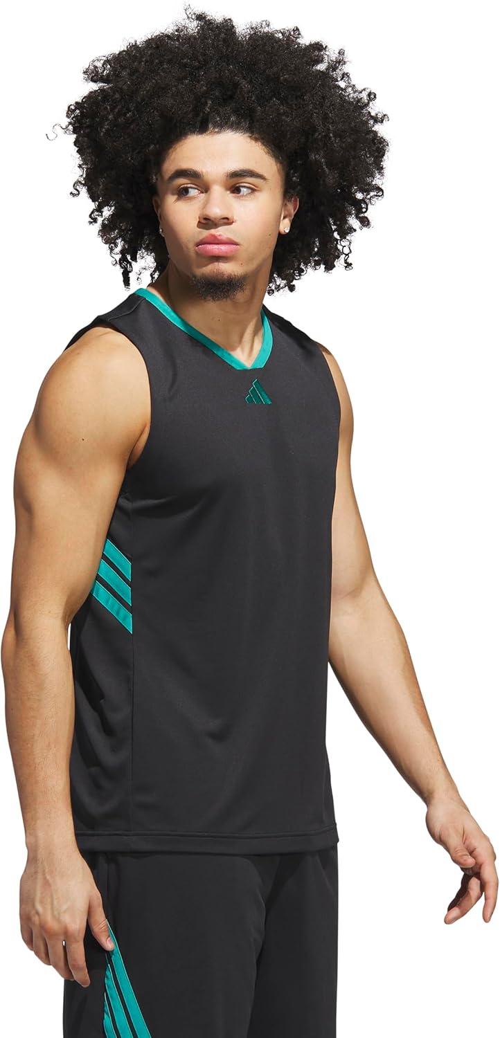 imageadidas Mens Basketball Legends 3Stripes Tank TopBlackPure Teal