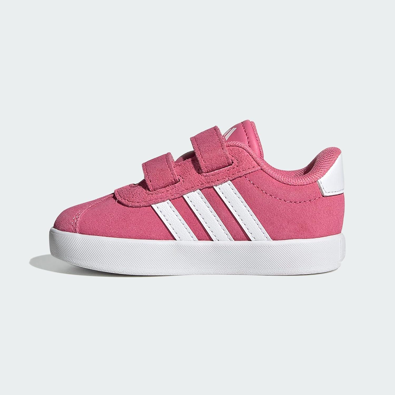 imageadidas UnisexChild Vl Court 30 Hook ampamp LoopPink FusionWhiteGrey