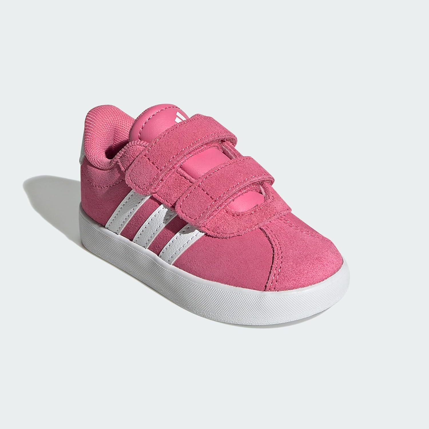 imageadidas UnisexChild Vl Court 30 Hook ampamp LoopPink FusionWhiteGrey