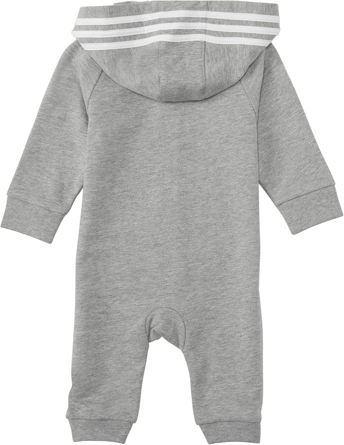 imageadidas unisex baby Infant Girls and Boys Long Sleeve Hooded Coverall Overalls Medium Grey Heather 3 Months US