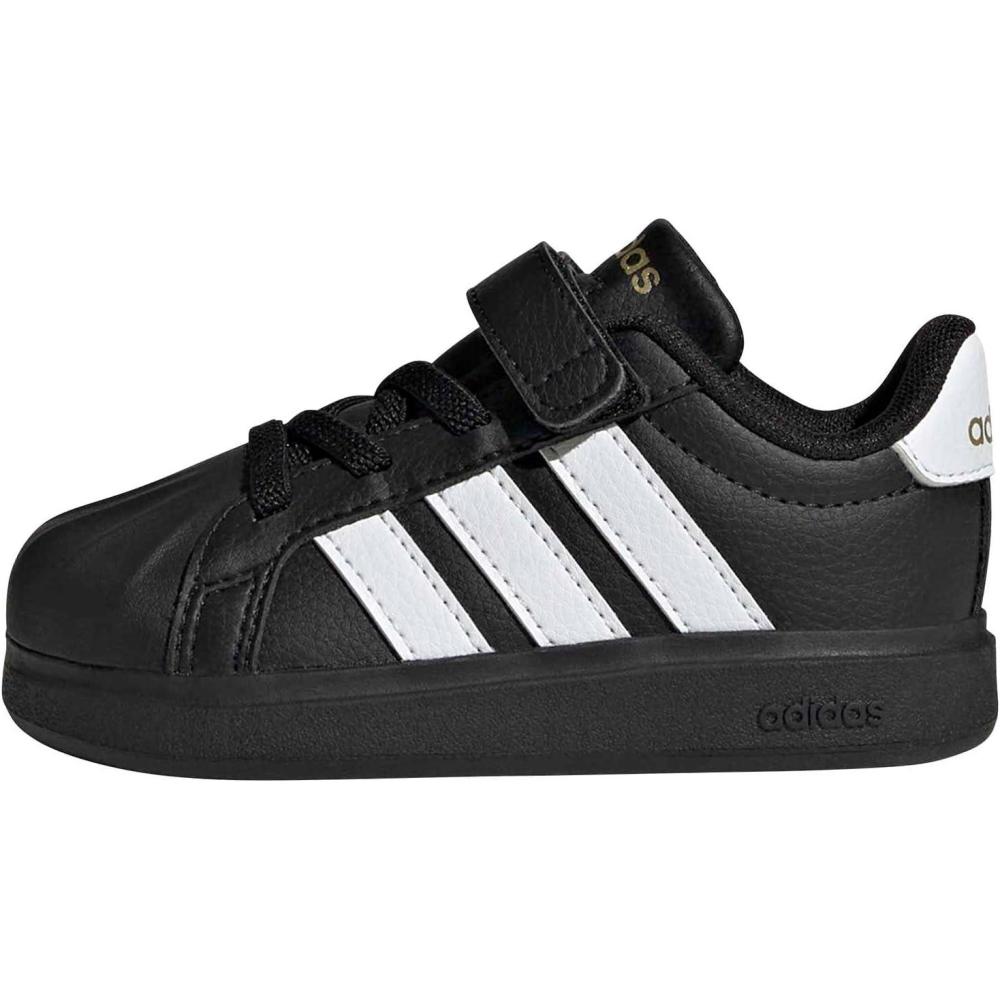 imageAdidas BabyBoys Streettalk Elastic Lace ampamp Strap SneakerBlackWhiteGold Metallic