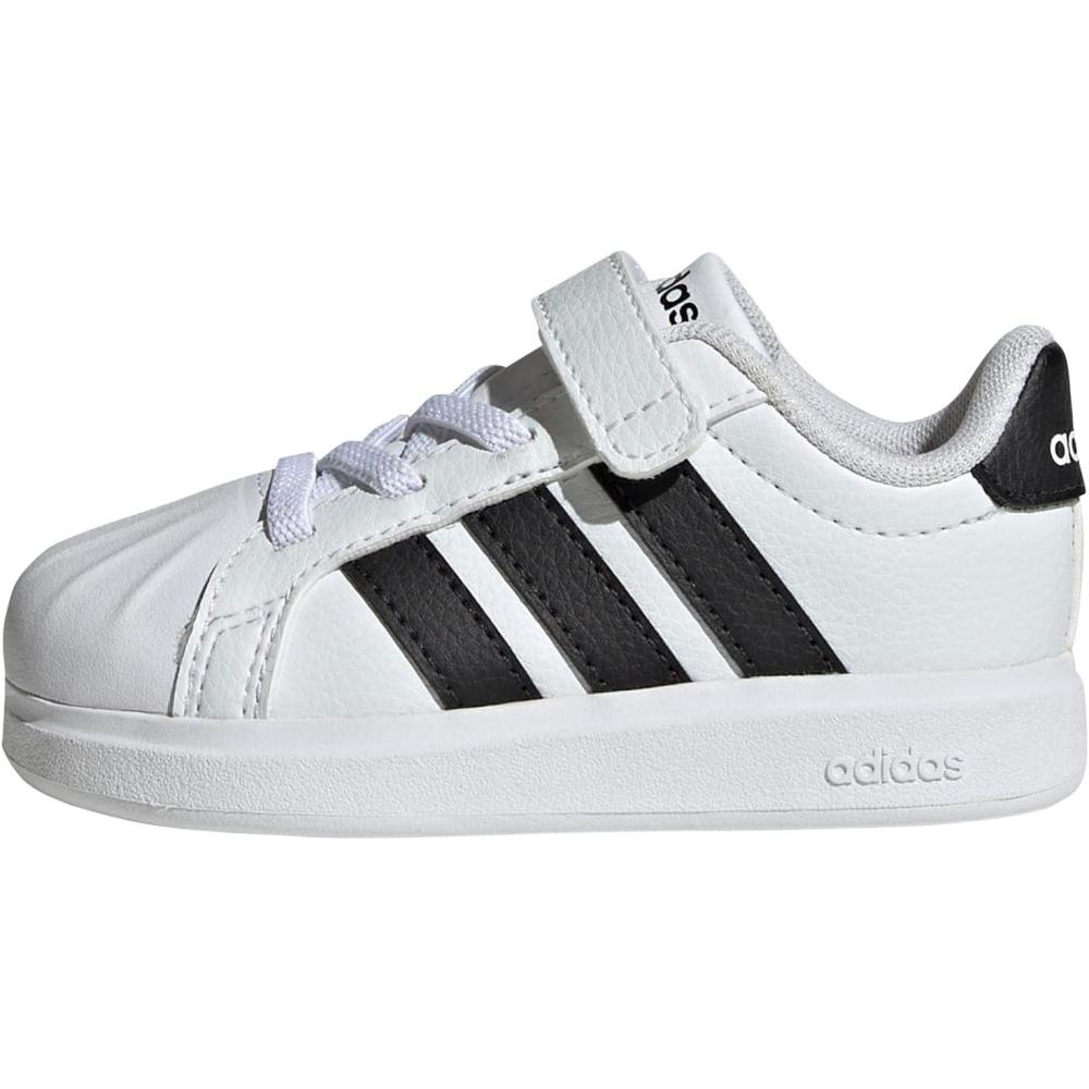 imageAdidas BabyBoys Streettalk Elastic Lace ampamp Strap SneakerWhiteBlackBlack