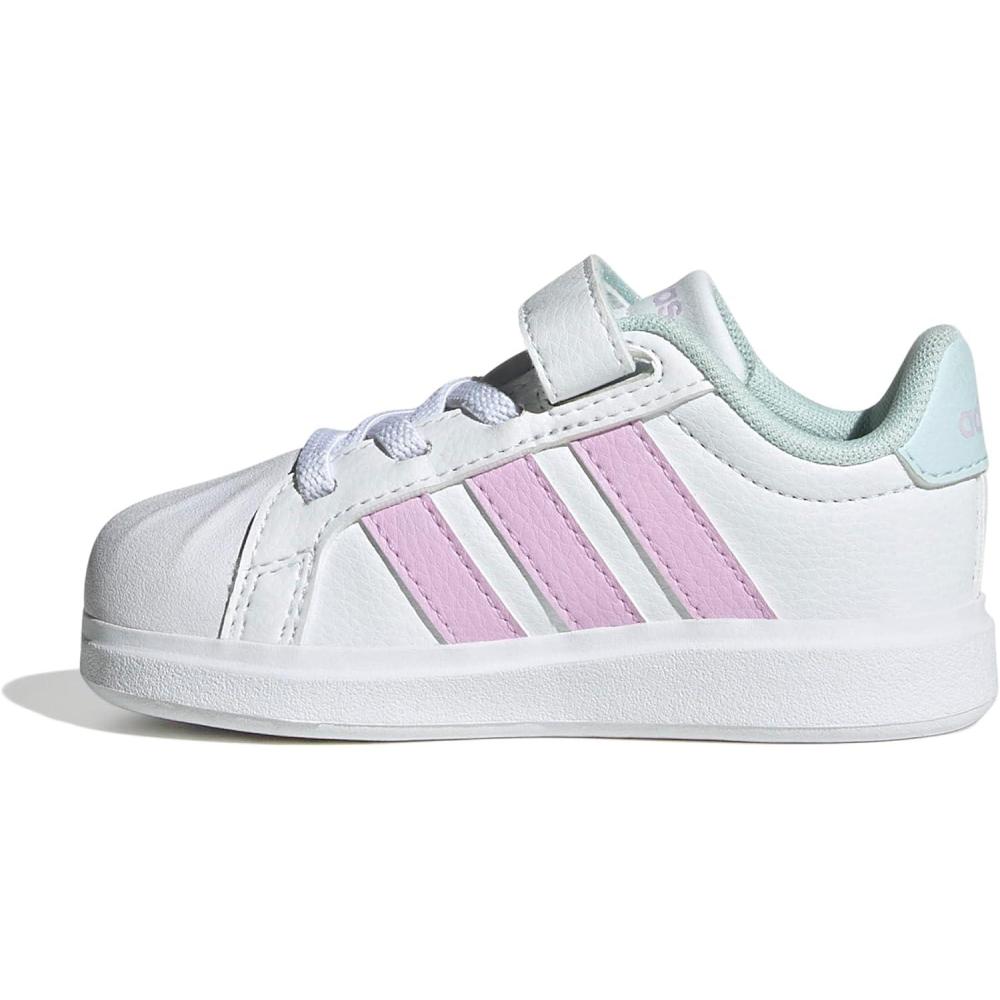 imageAdidas BabyBoys Streettalk Elastic Lace ampamp Strap SneakerWhiteBliss LilacHalo Mint