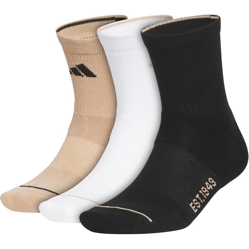 imageAdidas Mens Cushioned Sport High Quarter Socks 3Pair Pack MidCrew Above AnkleWarm Sandstone BeigeWhiteBlack