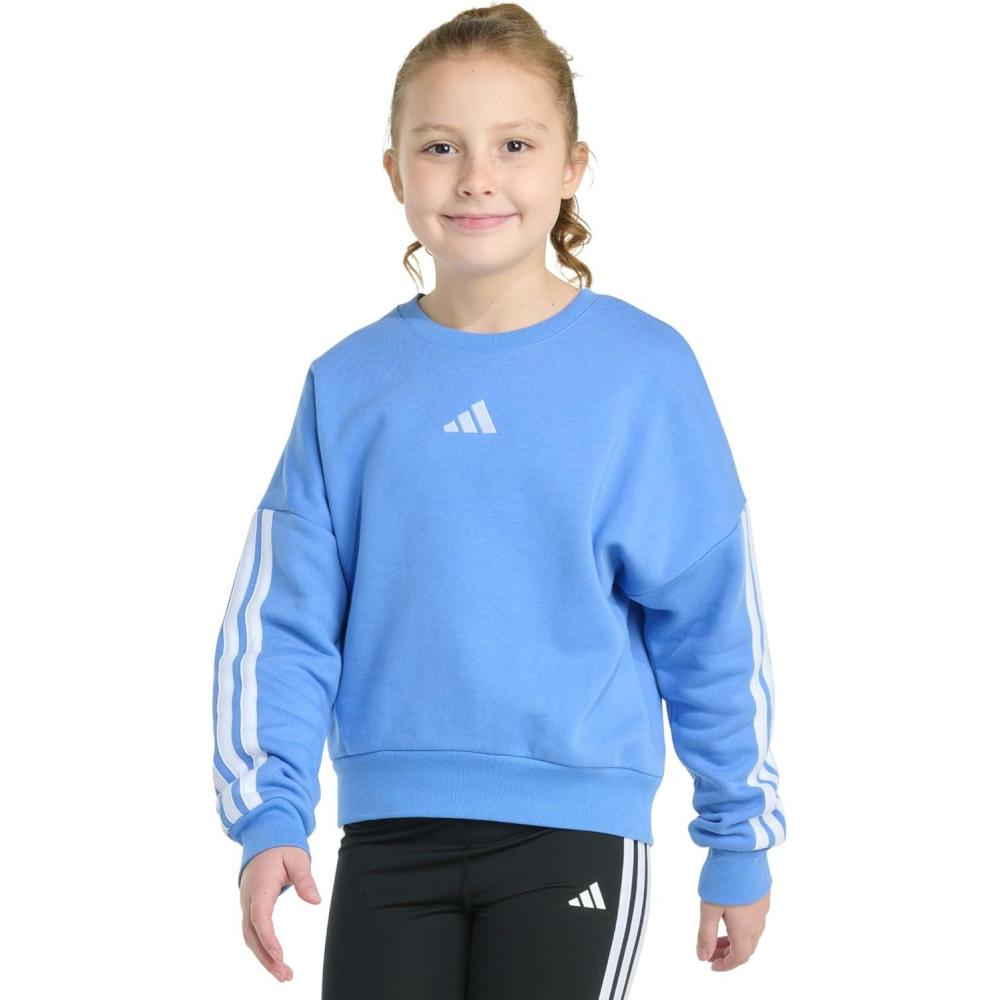 imageadidas Girls Fleece 3Stripe Crewneck SweatshirtBlue Fusion