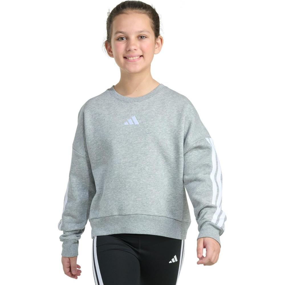 imageadidas Girls Fleece 3Stripe Crewneck SweatshirtMedium Grey Heather