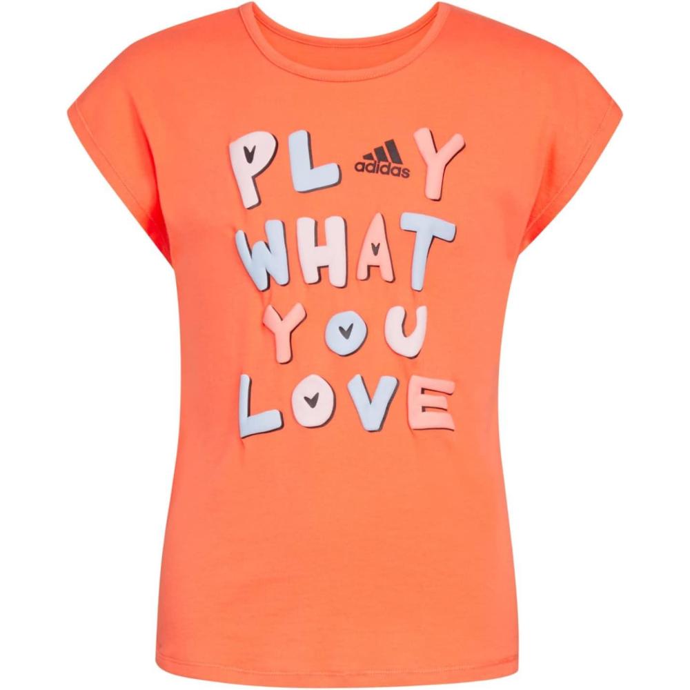 imageadidas Girls Short Sleeve Cotton Scoop Neck Tee TShirtCoral FusionPlay