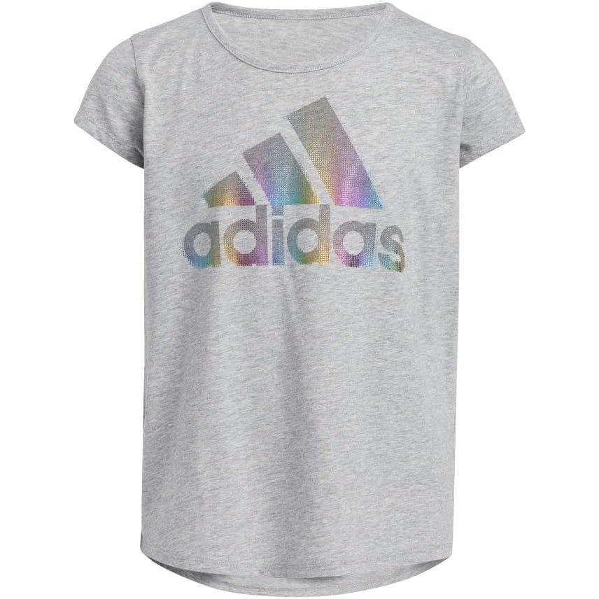 imageadidas Girls Short Sleeve Cotton Scoop Neck Tee TShirtMedium Grey Heather