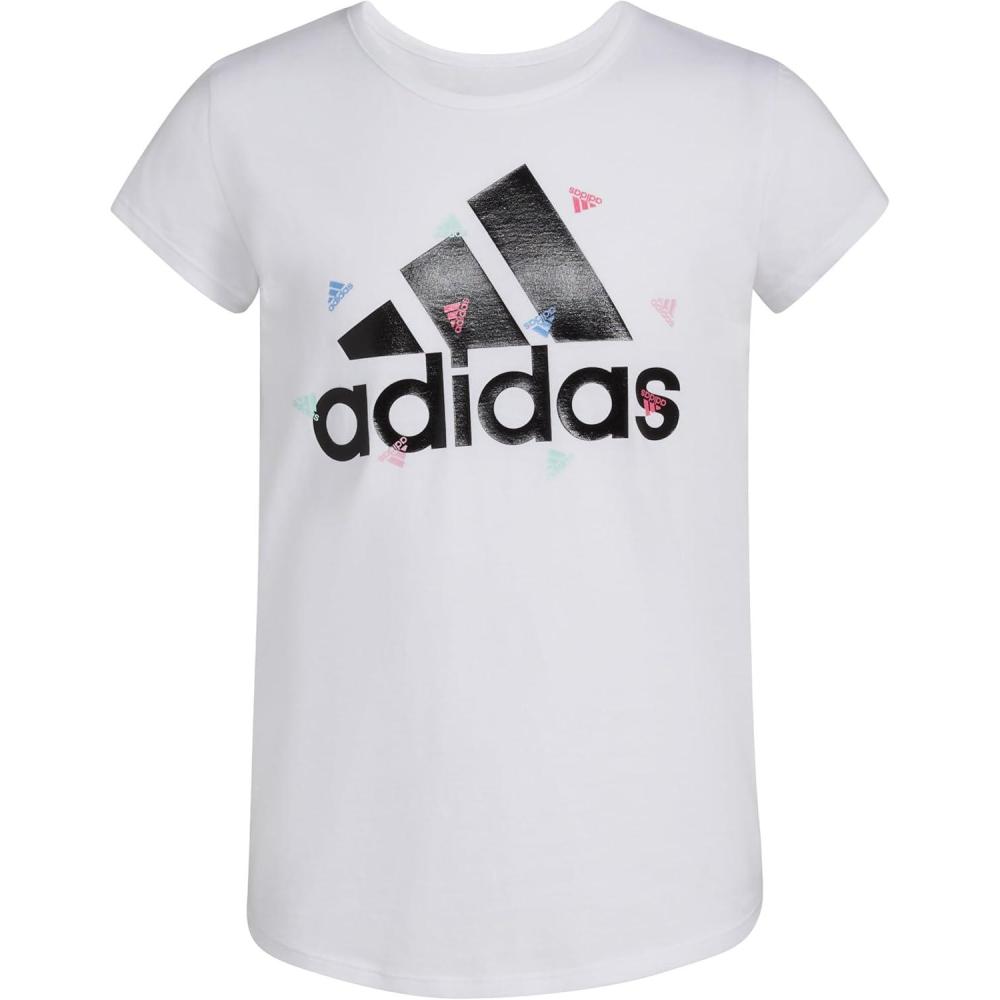 imageadidas Girls Short Sleeve Cotton Scoop Neck Tee TShirtWhite Confetti
