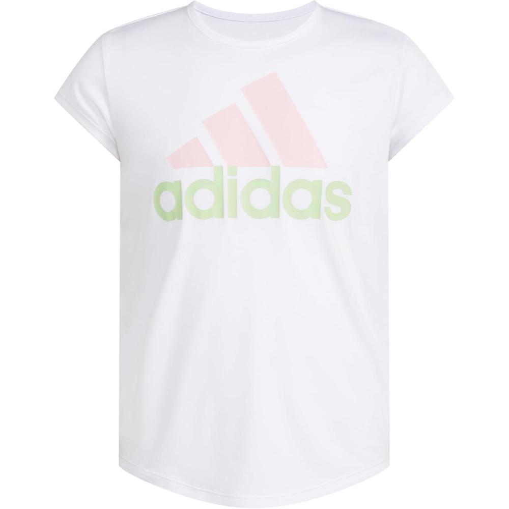 imageadidas Girls Short Sleeve Cotton Scoop Neck Tee TShirtWhite Twocolor Logo