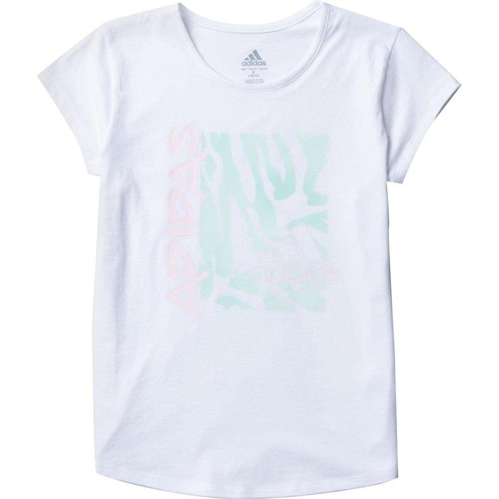 imageadidas Girls Short Sleeve Cotton Scoop Neck Tee TShirtWhite With Green