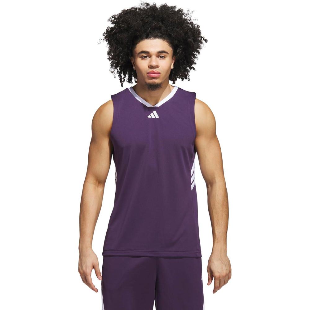 imageadidas Mens Basketball Legends 3Stripes Tank TopAurora PlumWhite