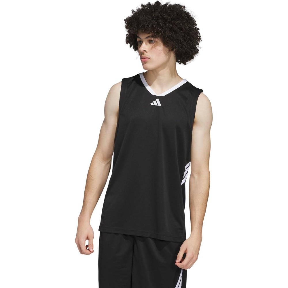 imageadidas Mens Basketball Legends 3Stripes Tank TopBlackWhite